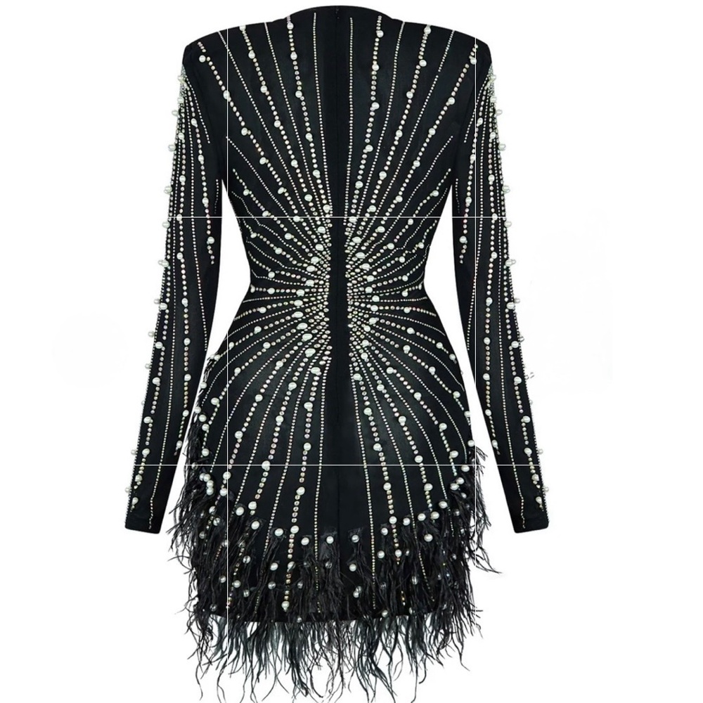 Black Embellished Deep V Mini Dress - Picture 13 of 14